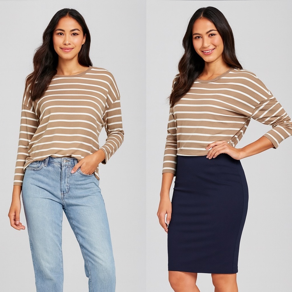 GAP Tan and White Striped Long Sleeve Tee - Picture 2 of 10